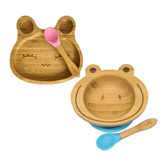 Spill-Free, Natural Bamboo Kids Bowl & Plate Set - Pick your colours