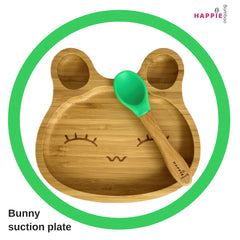 Spill-Free, Natural Bamboo Kids Plate with Suction and Spoon - Comes in 6 different colours