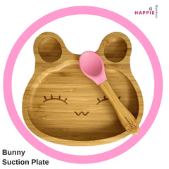 Spill-Free, Natural Bamboo Kids Plate with Suction and Spoon - Comes in 6 different colours