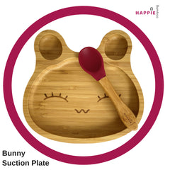 Spill-Free, Natural Bamboo Kids Plate with Suction and Spoon - Comes in 6 different colours