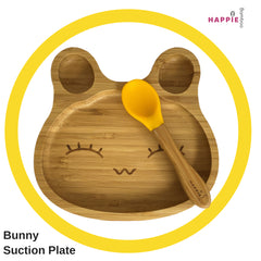 Spill-Free, Natural Bamboo Kids Plate with Suction and Spoon - Comes in 6 different colours