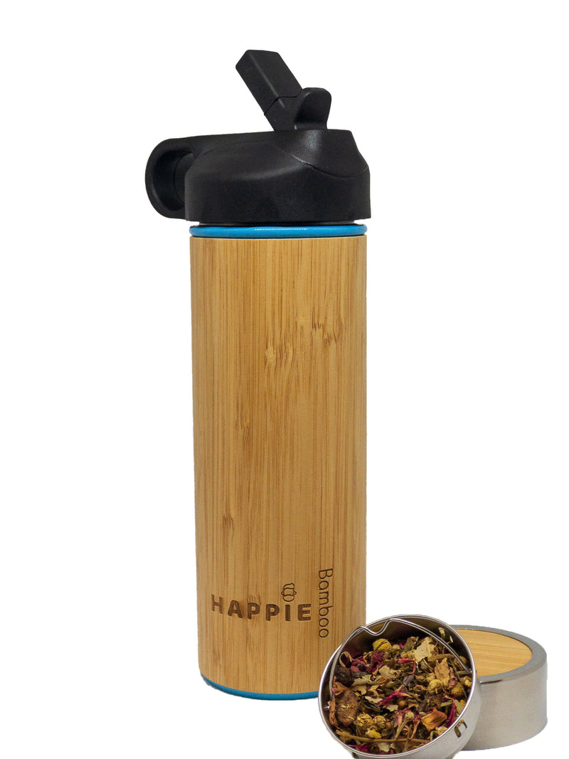 Natural Bamboo Kids Bowl & Drink Bottle / Tea Tumbler - Blue (FREE SHIPPING)