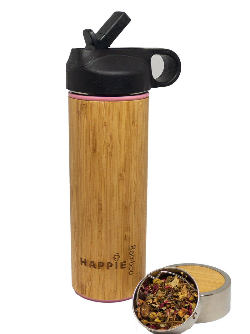 Natural Bamboo Kids Bowl & Drink Bottle / Tea Tumbler - Pink (FREE SHIPPING)