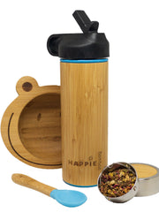 Natural Bamboo Kids Bowl & Drink Bottle / Tea Tumbler - Blue (FREE SHIPPING)